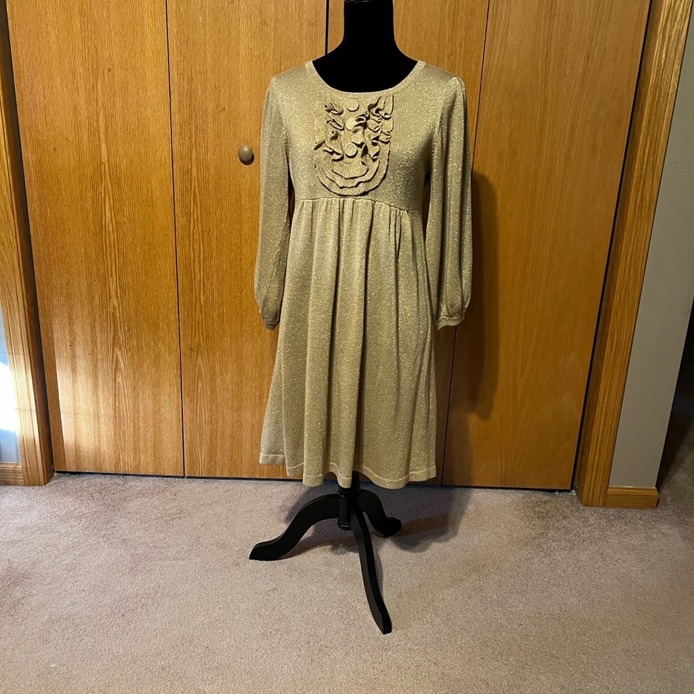 H&M Shimmering Gold Party/Cocktail Knit Dress Sz. Med. Good. Cond.